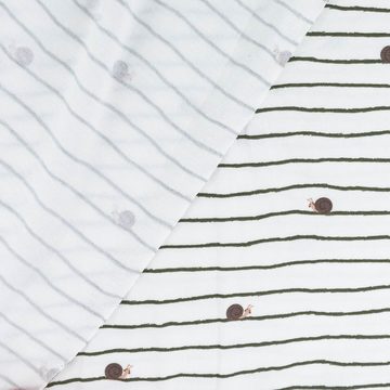 SCHÖNER LEBEN. Stoff Jersey Baumwolljersey Streifen Schnecken wollweiß grün 1,5m Breite, allergikergeeignet