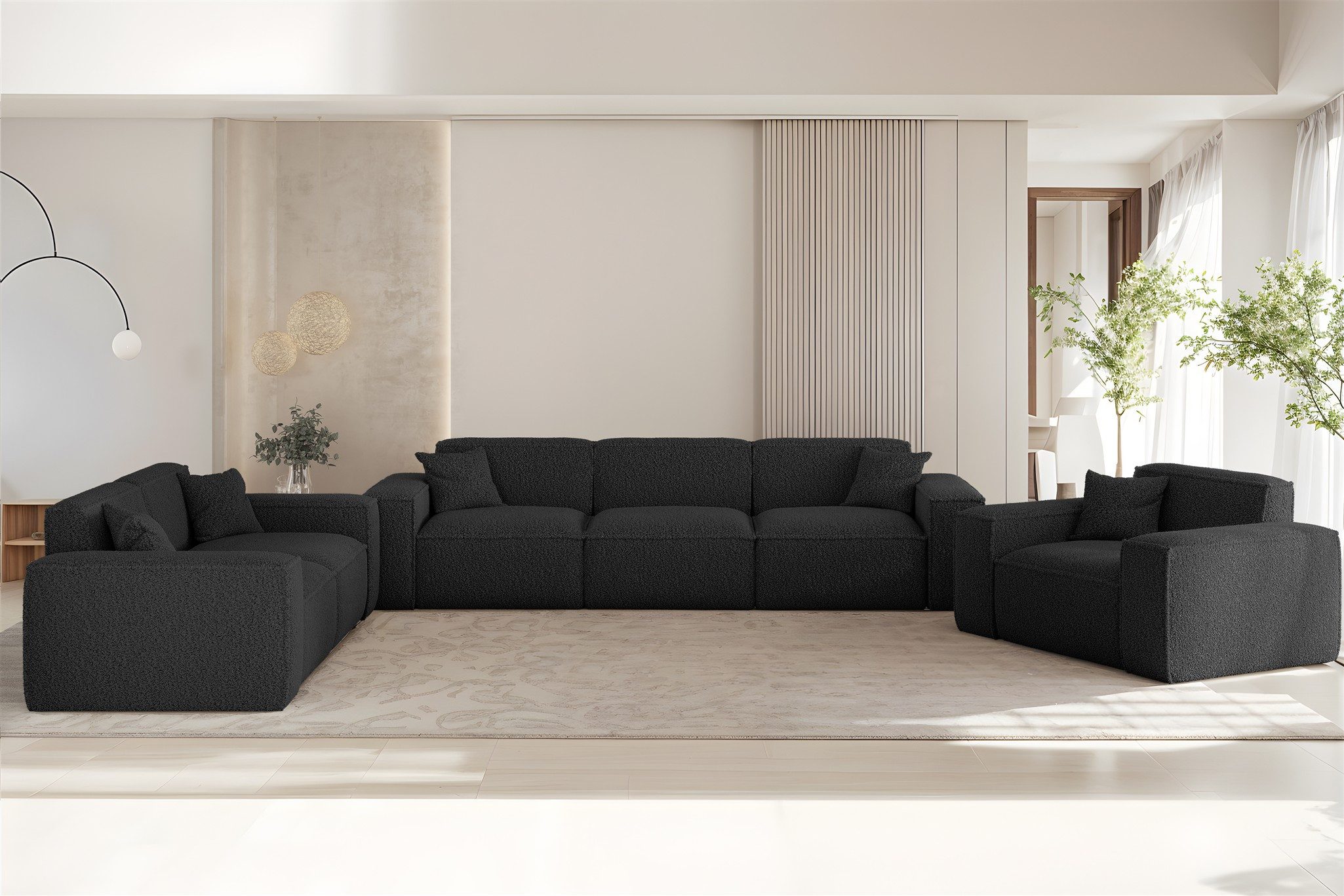 Fun Möbel 3-Sitzer Sofa Designersofa CELES PREMIUM in Stoff Sven, Rundumbezug, 2 x Zierkissen