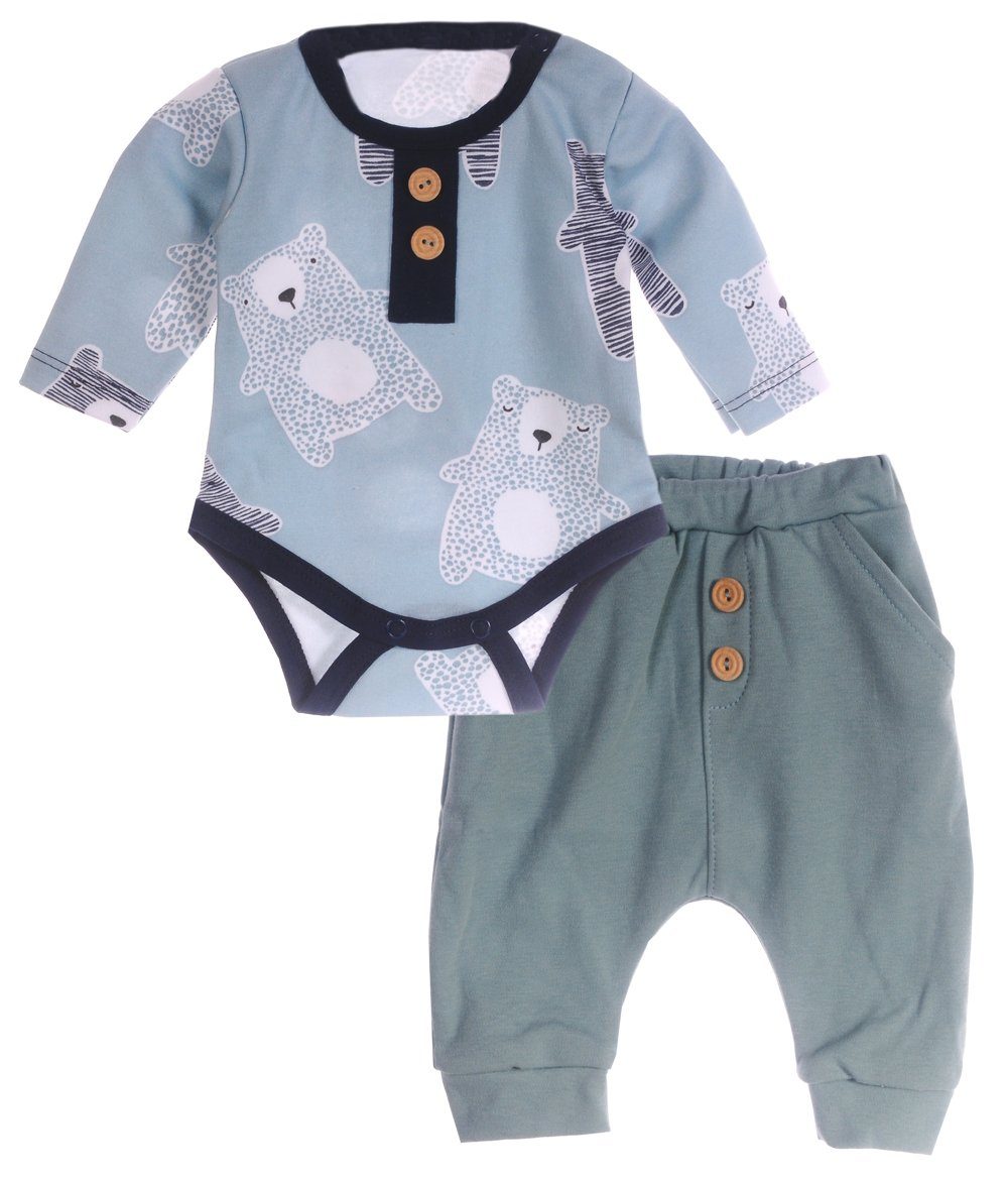 Body & Hose Baby Anzug Langarmbody Schlupfhose Erstlingsset mit Bärchen