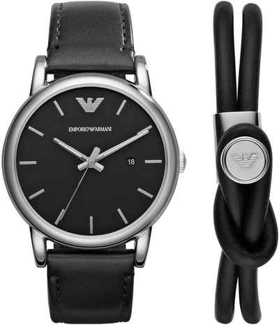 Emporio Armani Quarzuhr AR80059, (Set, 2-tlg., mit Armband), Armbanduhr, Herrenuhr, ideal auch als Geschenk, Datum, analog