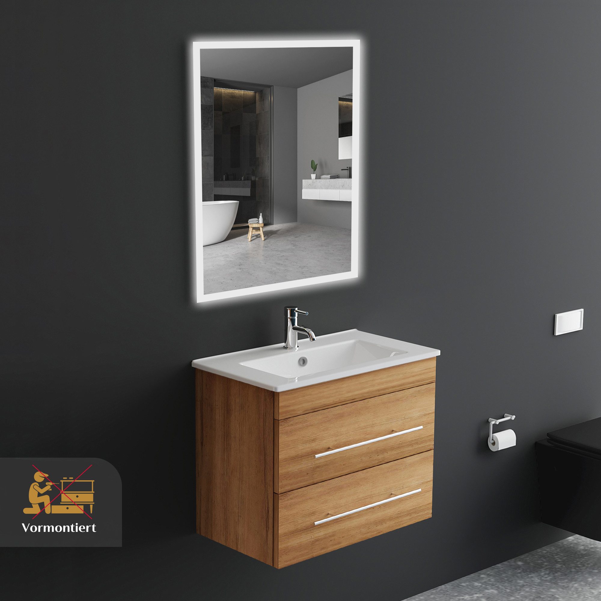 Alpenberger Badmöbel-Set Bad Möbel - Waschbecken mit Unterschrank und Spieg günstig online kaufen