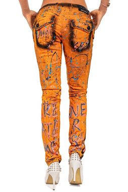 Cipo & Baxx Slim-fit-Jeans Auffällige Hose BA-WD445 in Orange mit Modischen Farbklecksen