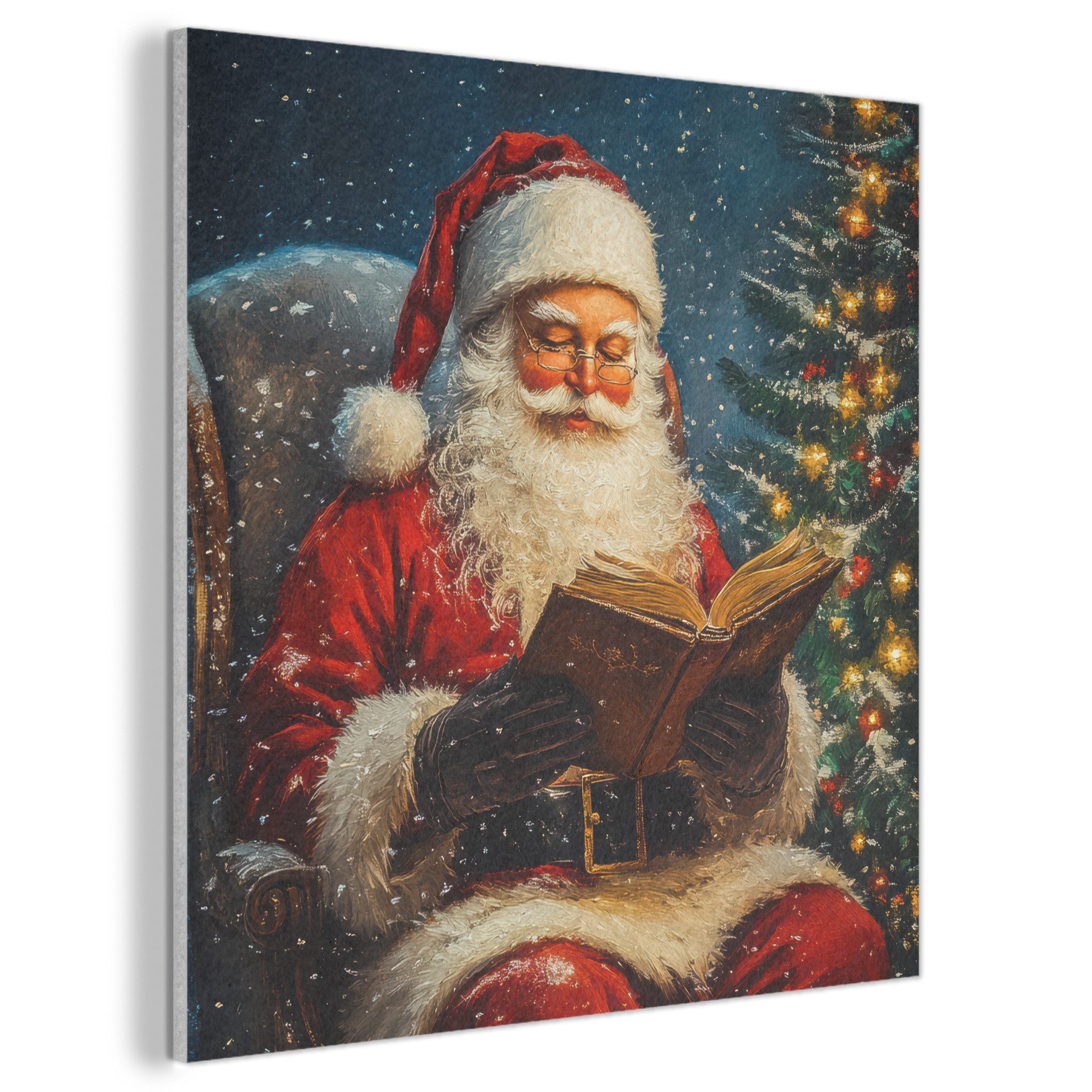 MuchoWow Gemälde Weihnachtsmann - Weihnachten - Winter - Weihnachtsbaum, Fotodruck (1 St), Akustikbilder PET-Filz, Wandpaneele, Akustikpaneele 90x90 cm