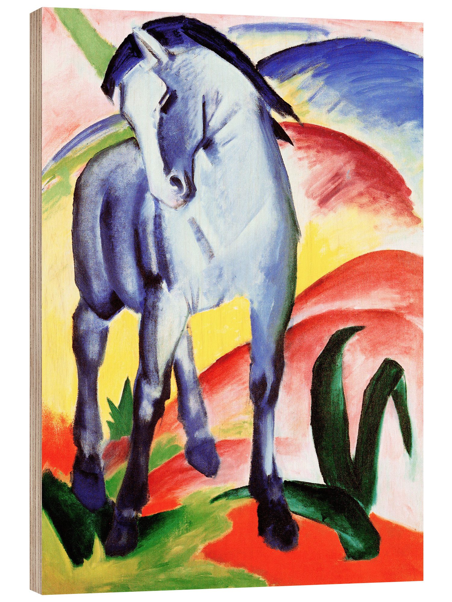 Posterlounge Holzbild Franz Marc, Blaues Pferd I, Malerei