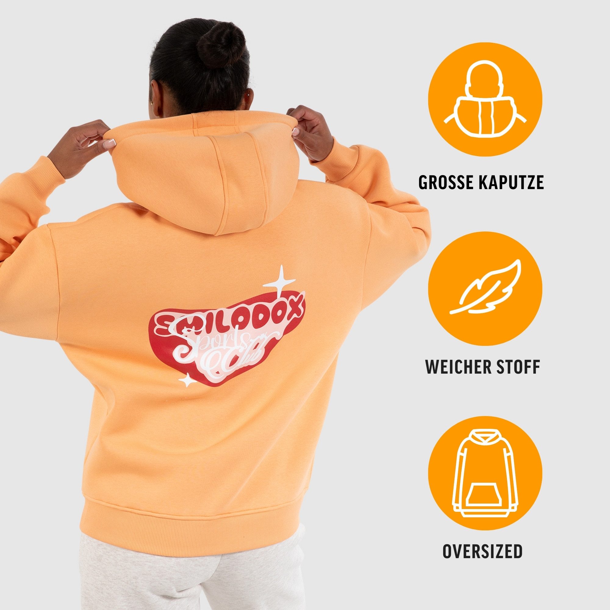 Smilodox Hoodie Riva, Kapuzenpullover Oversize Fit mit großer Kapuze und Herz Print Stylischer Pulli Großer Print Kängurutasche Sweater Sport Freizeit