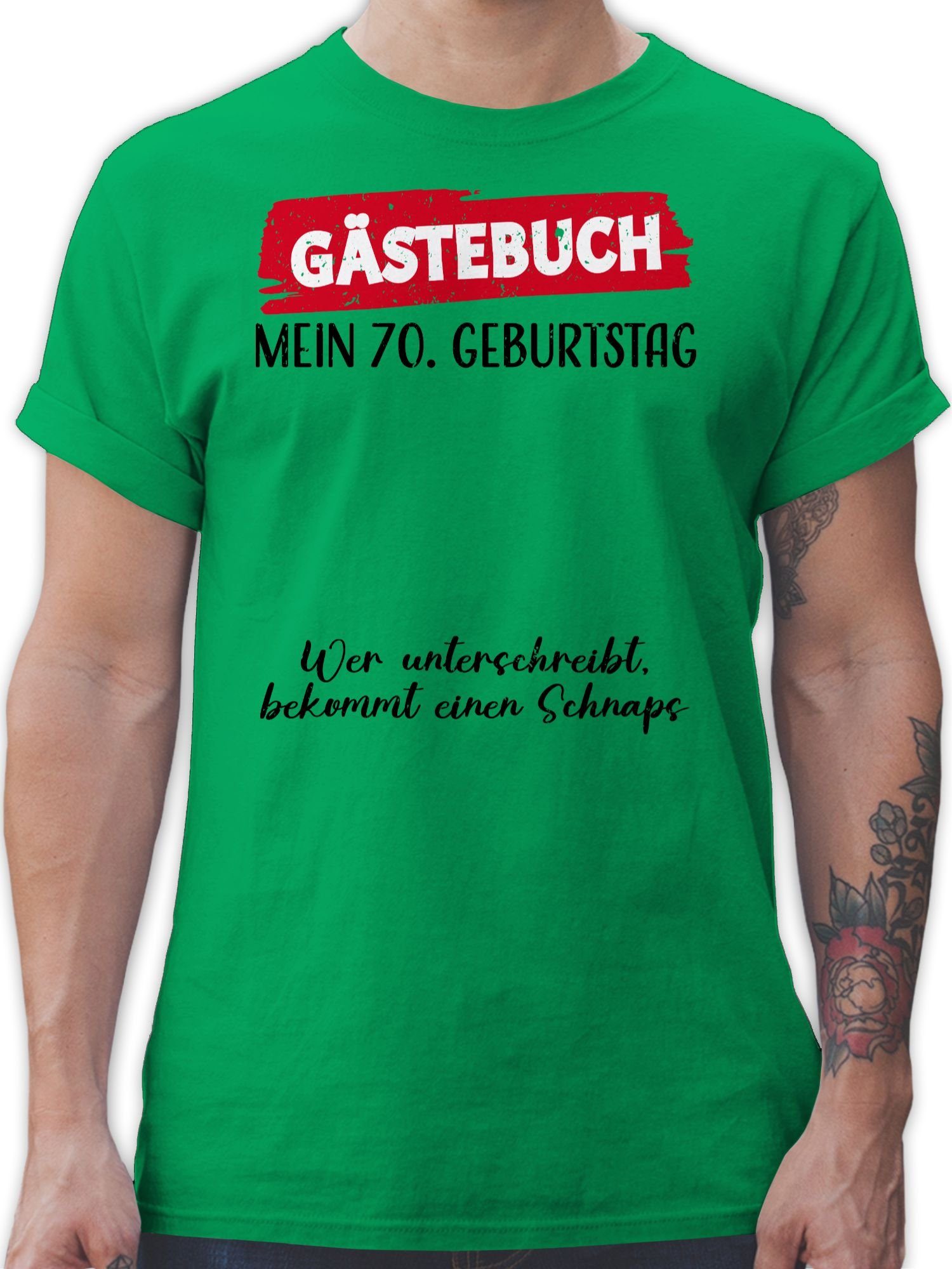Shirtracer T-Shirt Gästebuch - 70. Geburtstag Gäste Unterschrift Gästeliste Lustig 70. Geburtstag 3 Grün