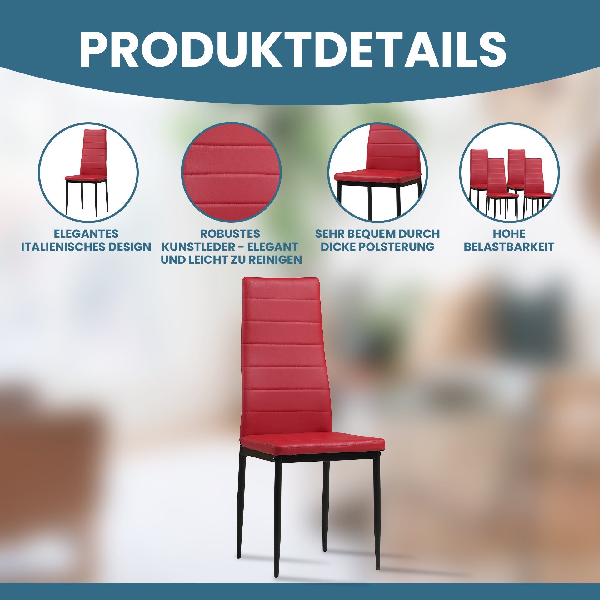 Albatros International Esszimmerstuhl Esszimmerstühle MILANO 6er Set rot Ku günstig online kaufen