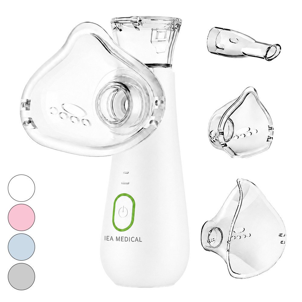 IEA Medical Inhalationsgerät weiß für Erwachsene & Kinder, leise & USB-C, 1-tlg., inkl. Mundstück, Kinder- und Erwachsenenmaske, leise, kompakt & leicht für unterwegs, für Familien, sanfte Verneblung