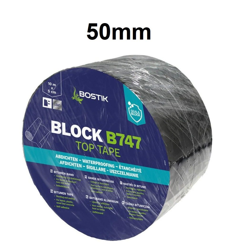 BOSTIK Dichtungsband Bostik Block B747 Top Tape Blei Bitumen Dichtband 10m Rolle, gebrauchsfertig, Alterungsbeständig