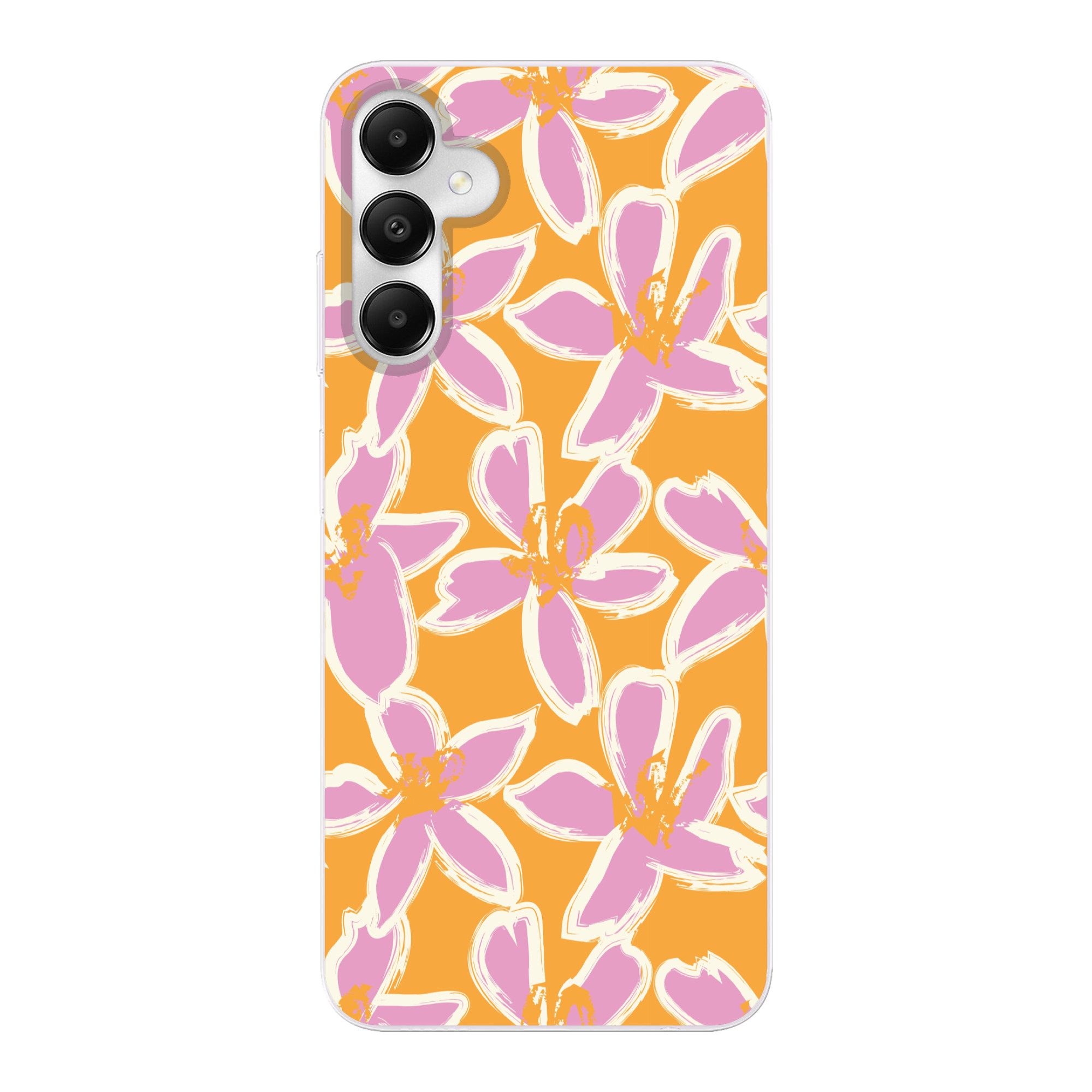 MuchoWow Handyhülle für Samsung Galaxy A05s Blumen - Muster - Rosa - Orange, Smartphone-Bumper, Print, Handy Schutzhülle Dünn