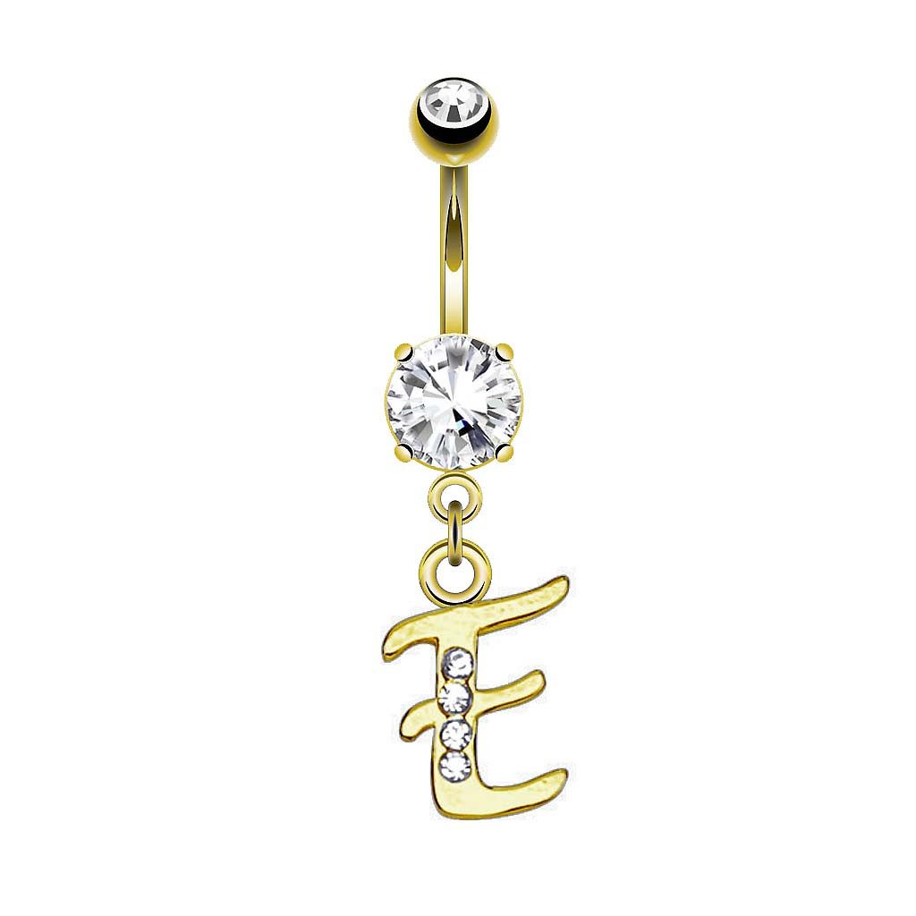 Taffstyle Bauchnabelpiercing Banane Stecker vergoldet Kristall Buchstabe Anhänger Chirurgenstahl (Piercing Banane Bauchpiercing Schmuck Stecker Buchstaben Anhänger), Aus hochwertigem Chirurgenstahl