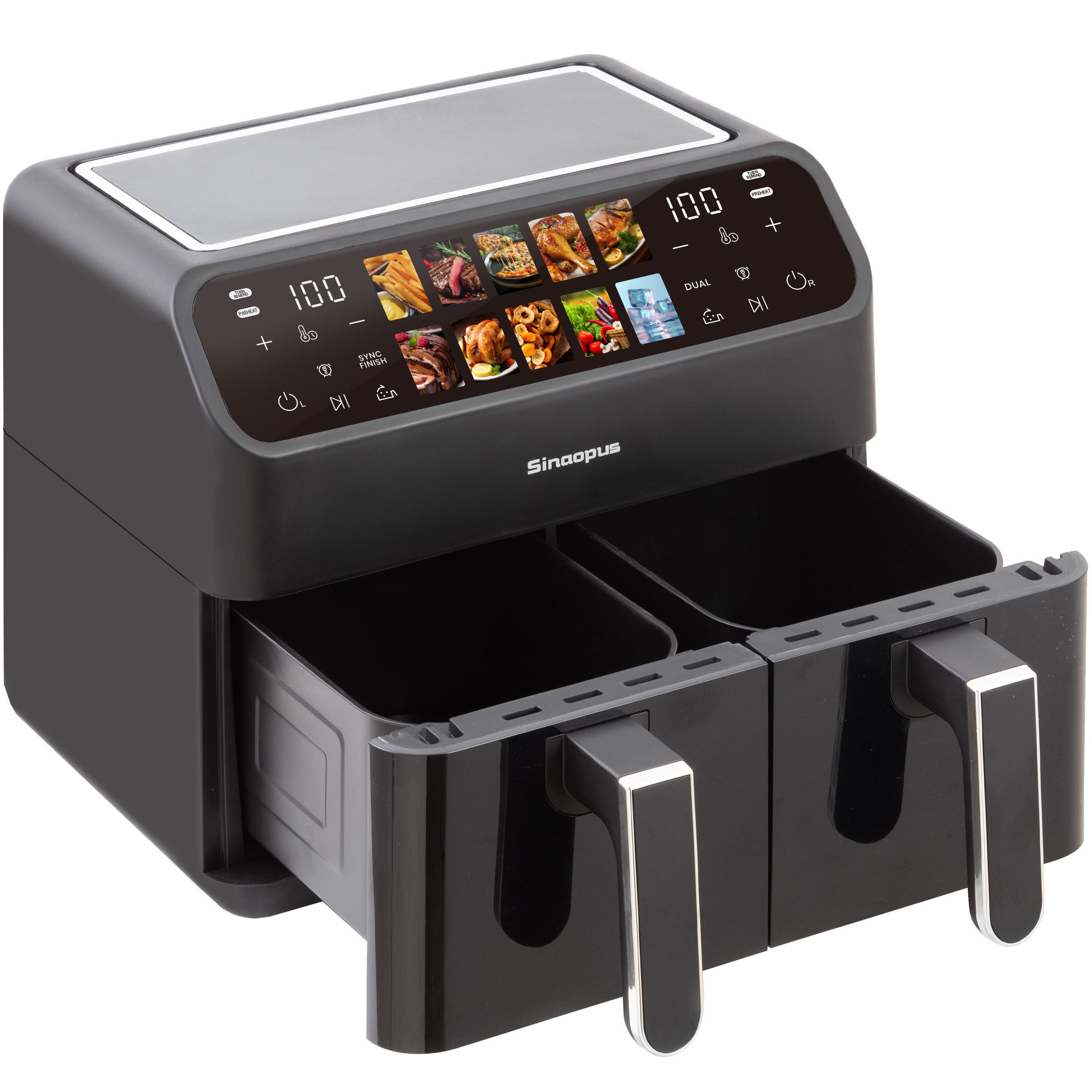 WHEELYOU Heißluftfritteuse 9L, 2000W Airfryer mit 10 Programmen, 2000 W, Doppelter 4,5L Garraum, LED-Touchdisplay, Sichtfenster & 80–200 °C