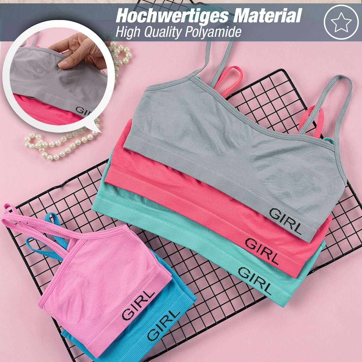 LOREZA Bustier 5er Set Mädchen Bustier - Nahtlos Mikrofaser - Bunt (Set, 5-tlg., 5er-Pack)