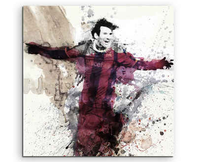 Sinus Art Leinwandbild Messi Barcelona 60x60cm Aquarell Art Leinwandbild