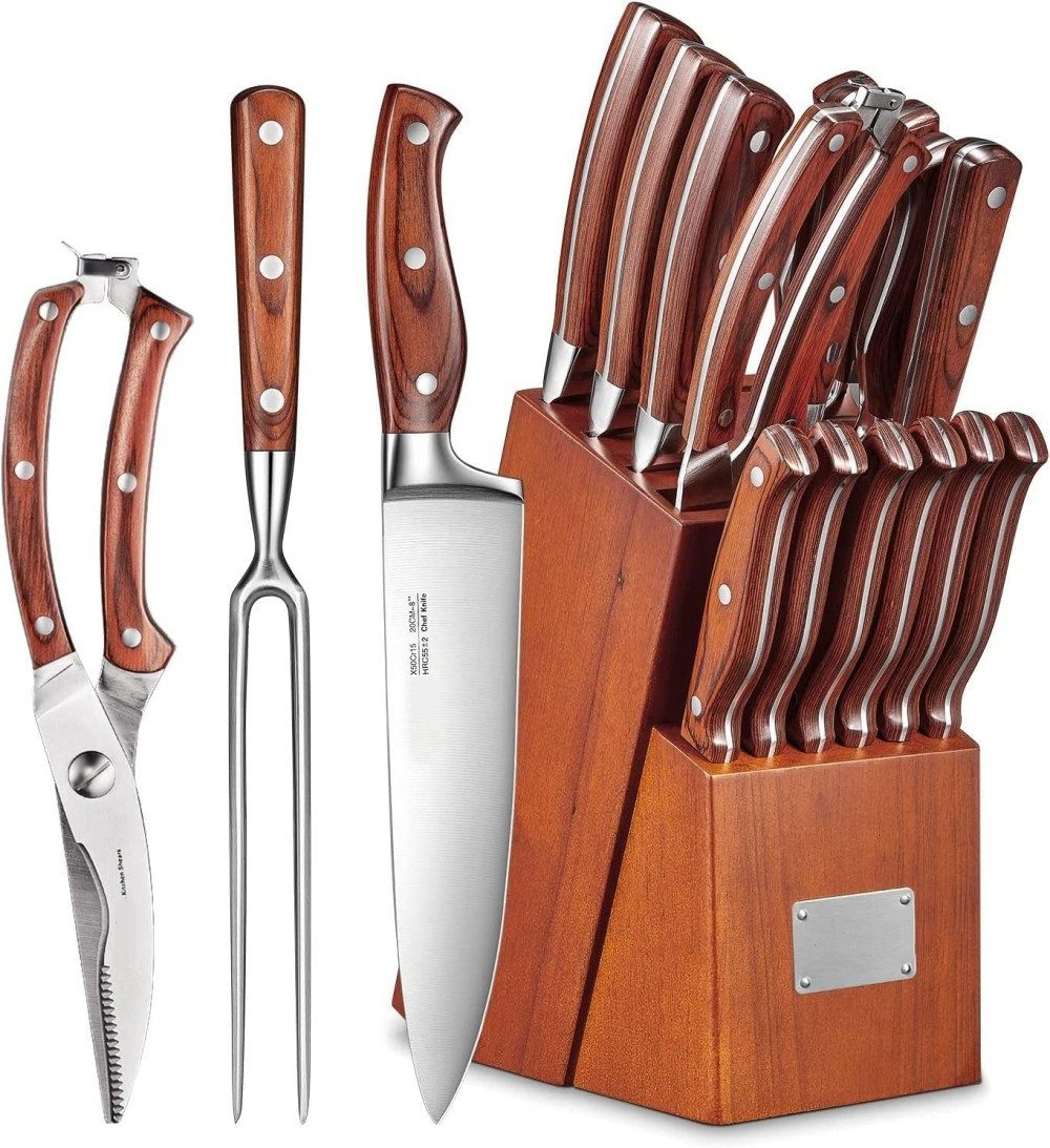 FOHERE Messer-Set Messerblock-Set, 16-teiliges Küchenmesserset aus deutschem Edelstahl (Set, 16-tlg)
