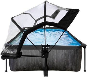 EXIT Framepool Black Wood Pool 220x150x65cm, mit Filterpumpe und Abdeckung - schwarz
