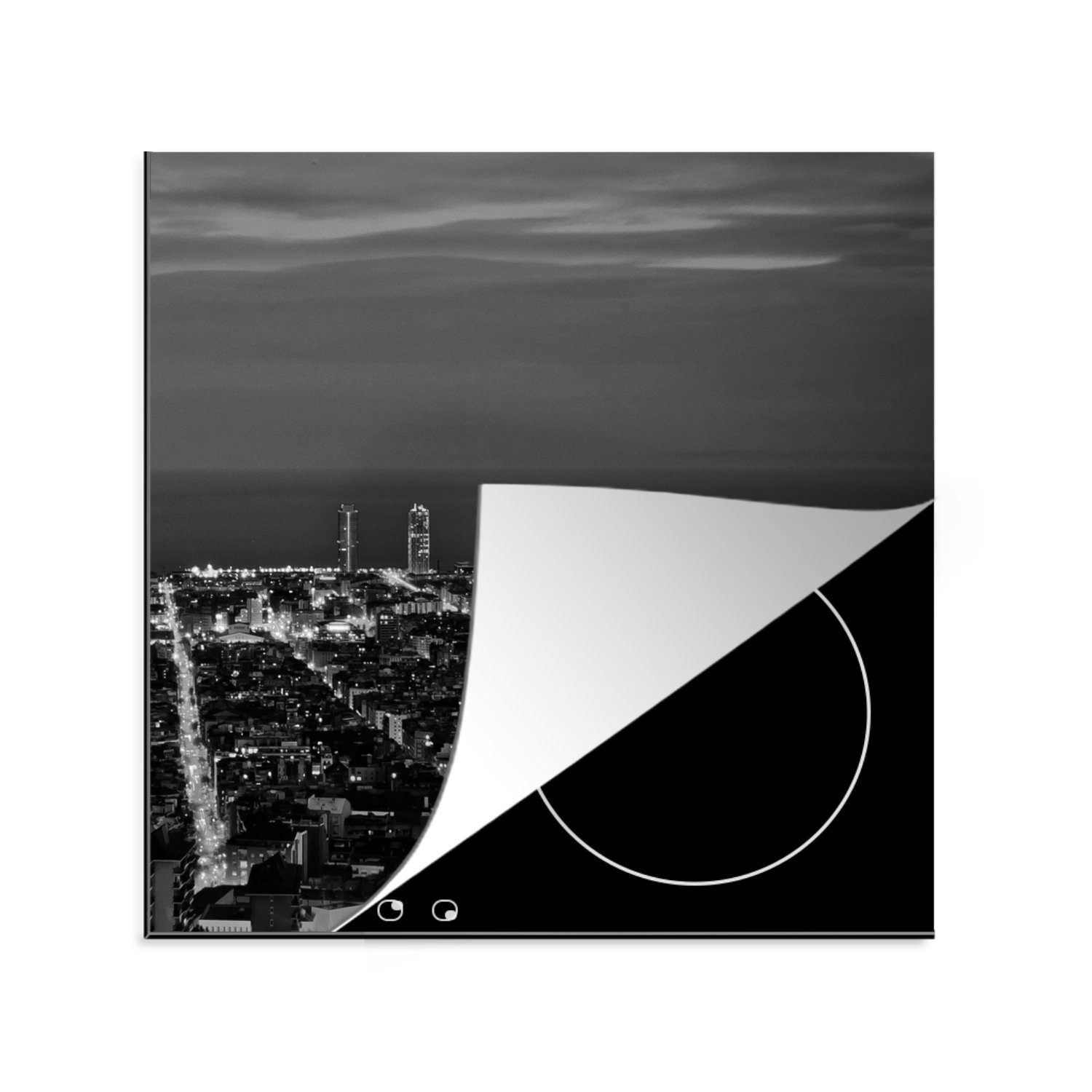 MuchoWow Herdblende-/Abdeckplatte Spanien Arbeitsplatte küche cm, 78x78 - Vinyl, Weiß, Barcelona Ceranfeldabdeckung, Schwarz für tlg), Skyline (1 - - 