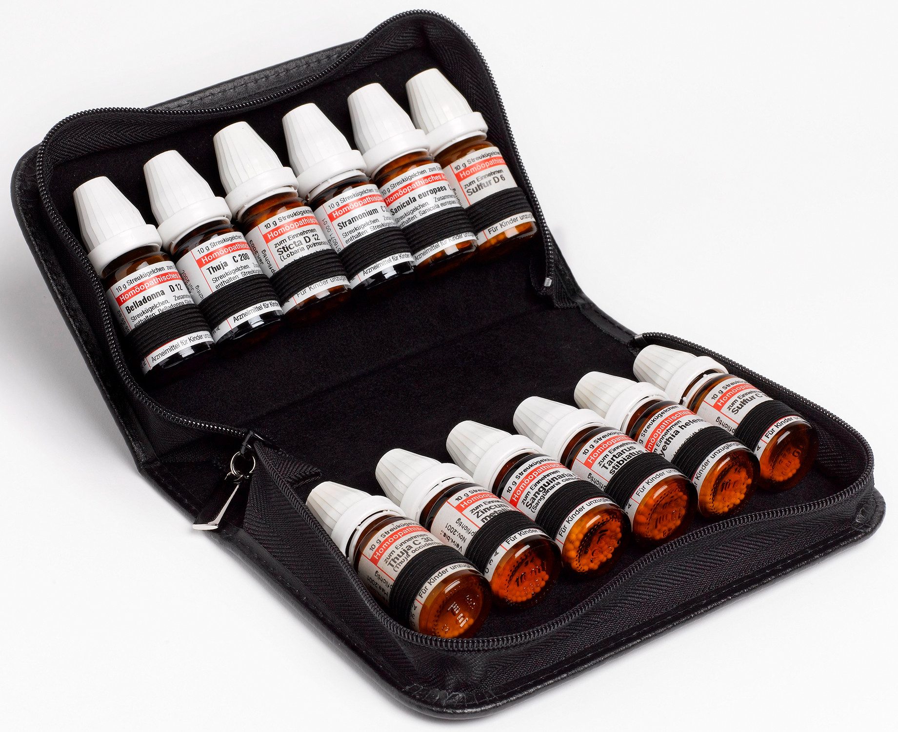 omeo Aufbewahrungsbox Hausapotheke 12 DHU Leder & Spagyra RFID (10ml) (ohne Gläser)