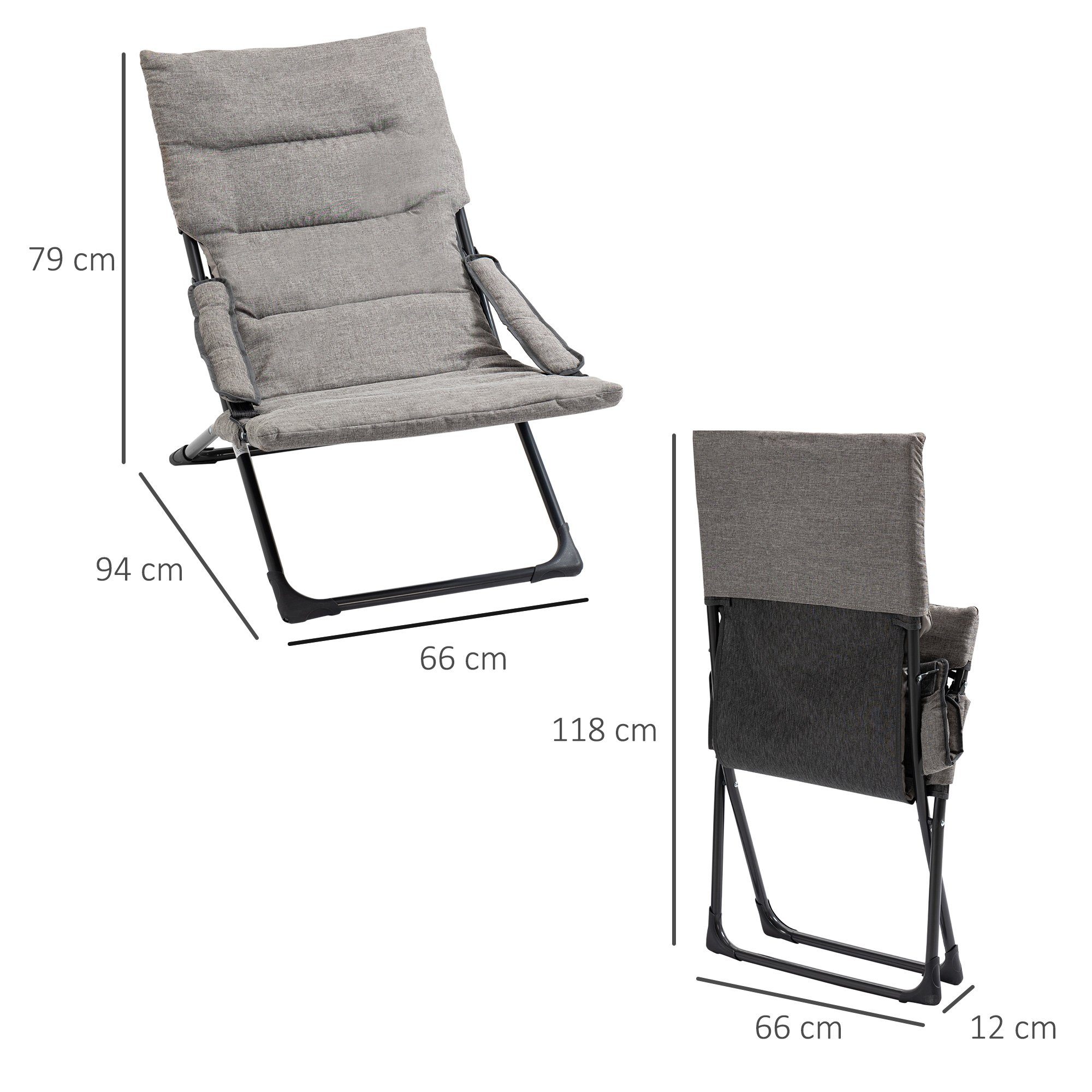 Outsunny Campingstuhl Klappstuhl mit Auflage (Gartenstuhl, 1 St), Stahl Grau 66 x 94 x 79 cm