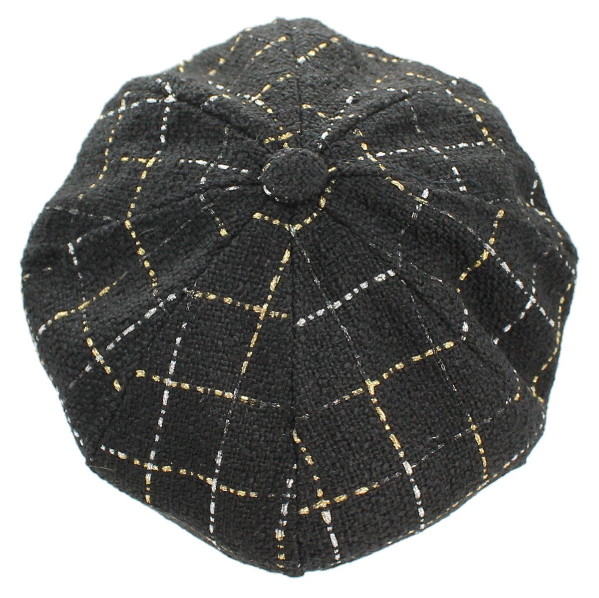Damen Ballonmütze Muster BM209-Schwarz mit Kappe dy_mode Karo Ballonmütze Mütze Schirmmütze Wintermütze
