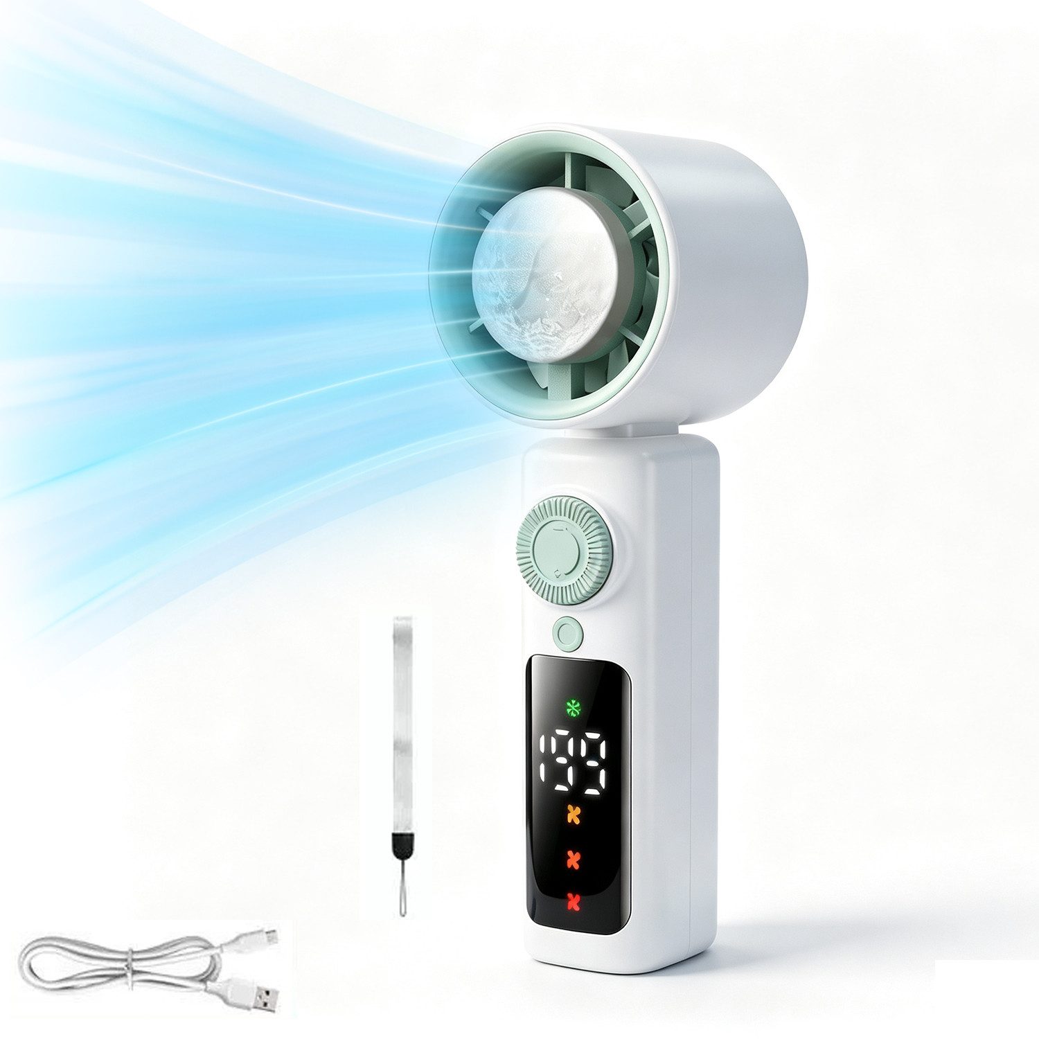 MOPUEA Handventilator Mobiler USB Handventilator, 199 Stufen, mit LED-Anzeige, für Reisen, Büro und Outdoor