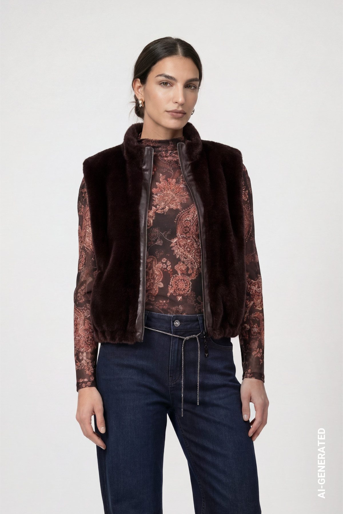 Monari Fellimitatweste Weste fake fur Regular fit mit Stehkragen