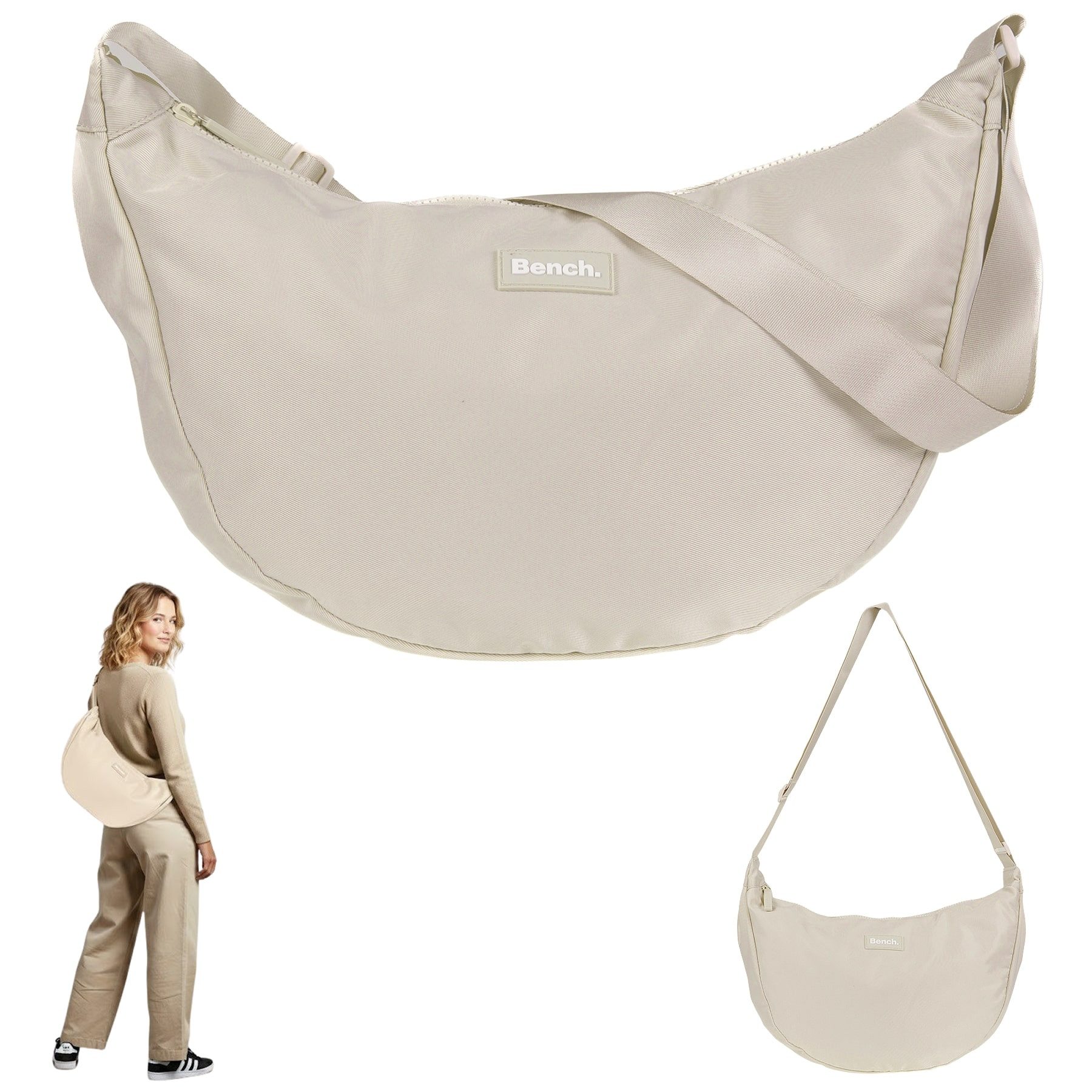 Bench. Handtasche Crossbag Moon Bag Form Slingbag Schultertasche, Damentasche Damen Freizeittasche Sichel Mond Form 64216 + Etui