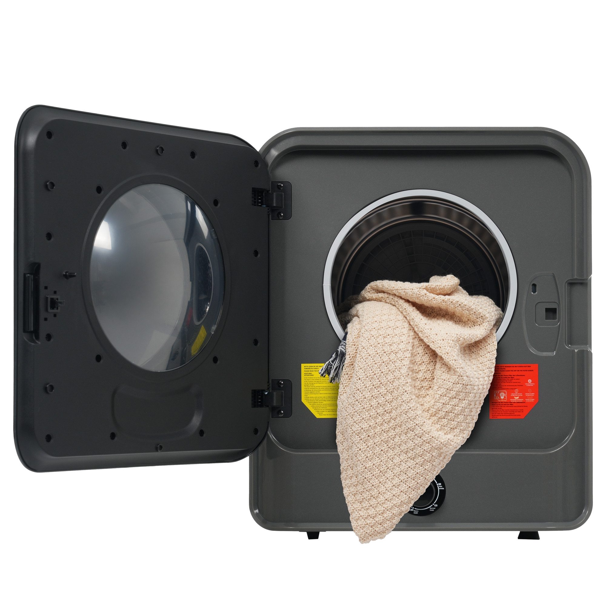 DOPWii Ablufttrockner Abgastrockner, Edelstahltrockner, 3kg, tatsächlich bis 4,5kg, 830W, Mehrfachfiltration, 5 Programme. Überhitzungsschutz, wandmontierbar