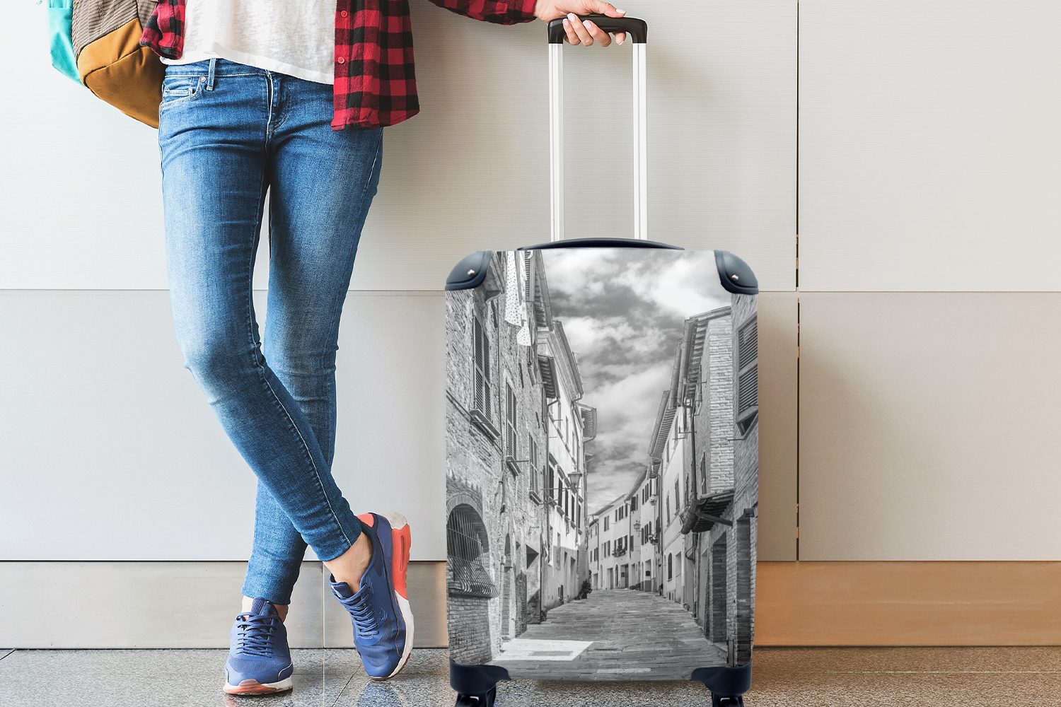- Trolley, für schwarz weiß, Italien und MuchoWow Reisetasche mit Gasse Ferien, im Rollen, Reisekoffer 4 alten rollen, Handgepäckkoffer Handgepäck