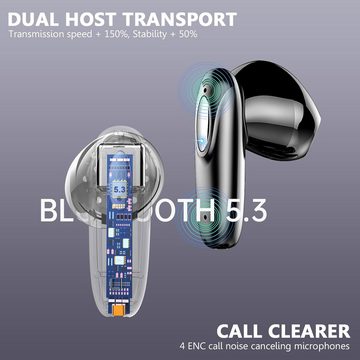 ROMOKE Bluetooth 5.3 Kabellos mit 40 Std Hi-Fi Stereo, 4 ENC Mikrofon In-Ear-Kopfhörer (Nachhaltige Mode für einen gesunden Lebensstil und kulturelle Vielfalt., IP7 Wasserdicht Touch Control LED Anzeige USB-C Schnellladung Ohrhörer)