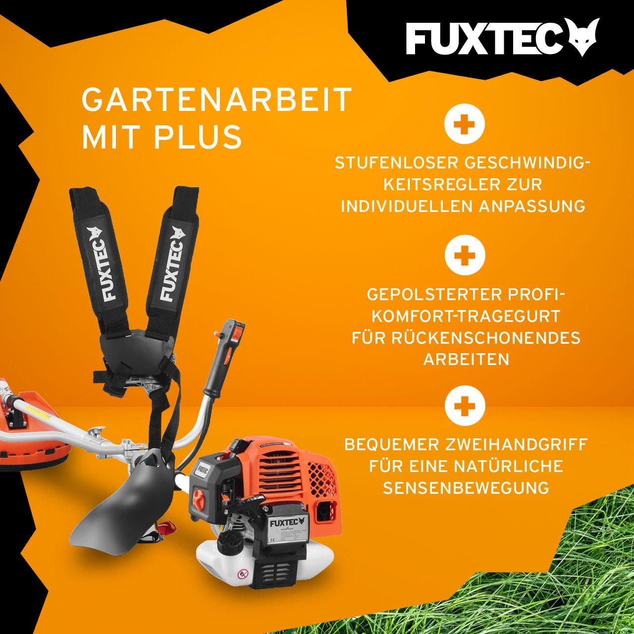 FUXTEC Benzin-Motorsense FX-MS162, 44 cm Arbeitsbreite Messer, 3.5PS 62ccm 32cm Schnittbreite Zweihandgriff Profi-Komfort-Tragegurt