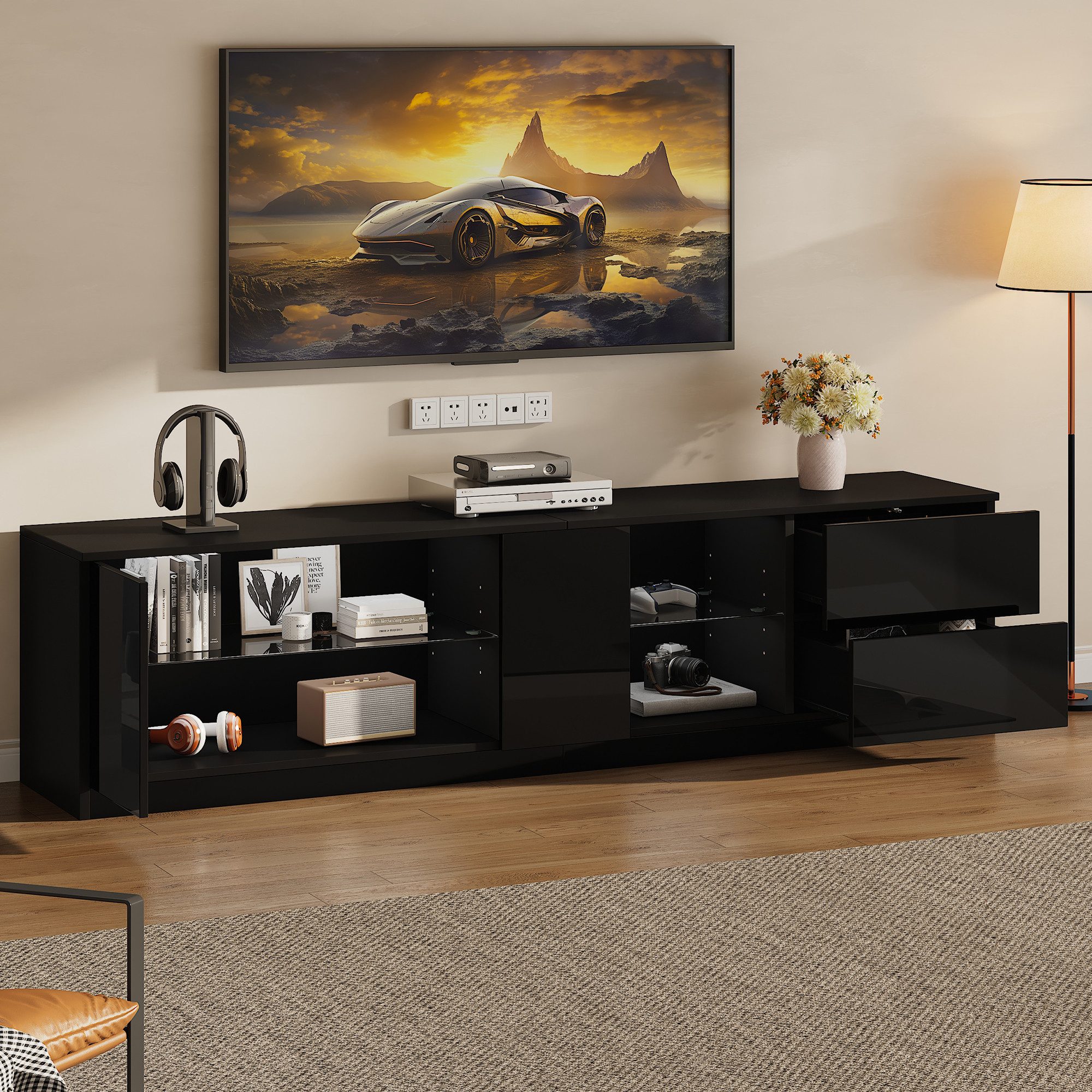 Merax TV-Schrank hochglanz TV-Schrank mit LED-Beleuchtung (1-St) Fernsehsch günstig online kaufen