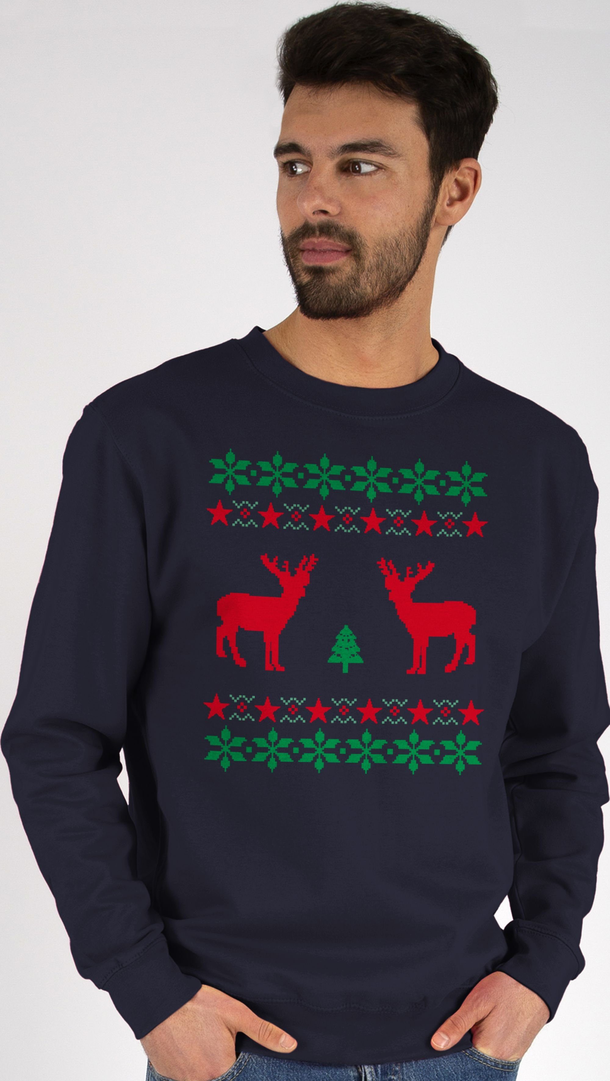 Shirtracer Sweatshirt Norweger Pixel Rentier Weihnachten (1-tlg) Weihachten Kleidung 2 Dunkelblau