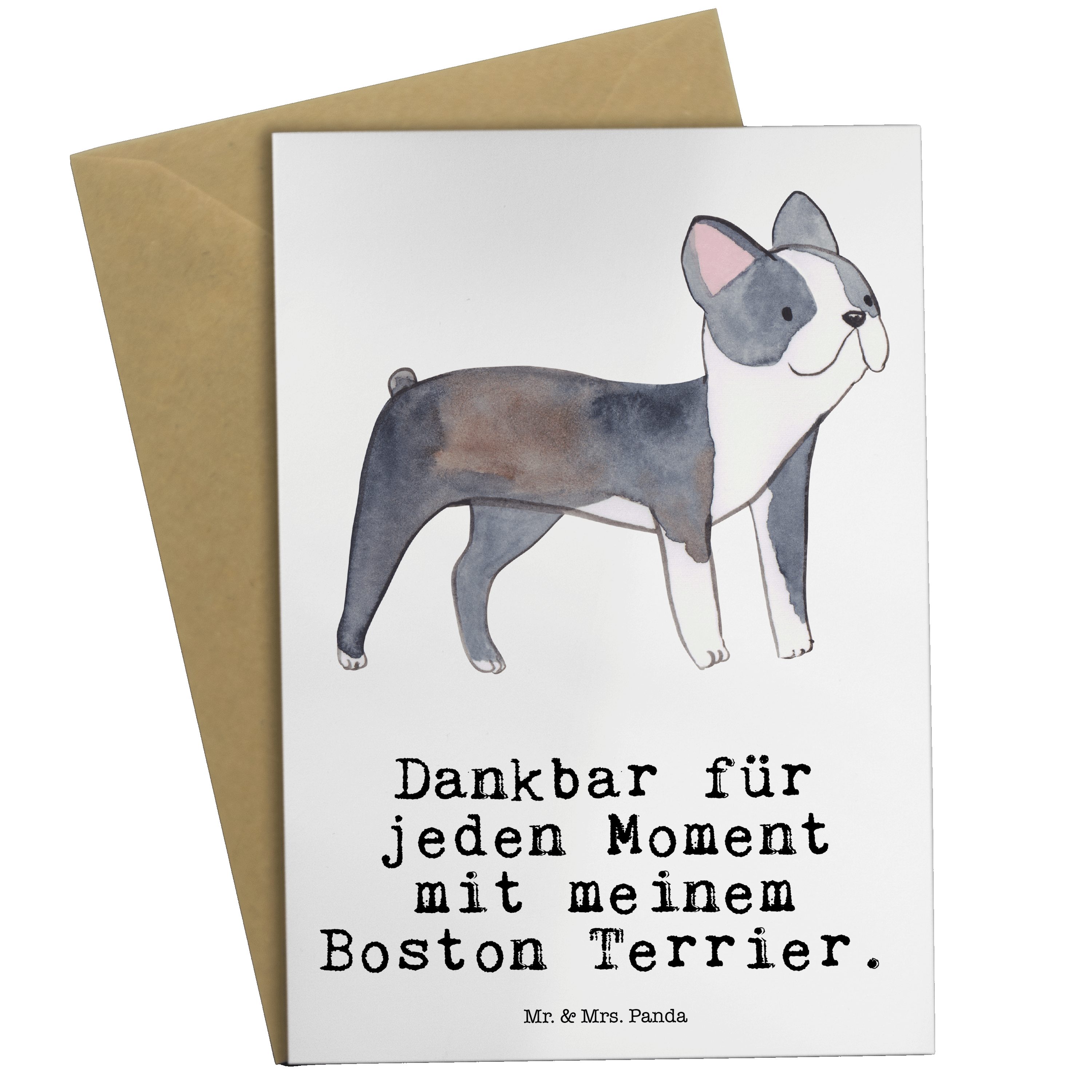 Terrier & Mrs. Klappkarte, Geschenk, Welpe, - Moment Einladung Weiß - Boston Panda Mr. Grußkarte
