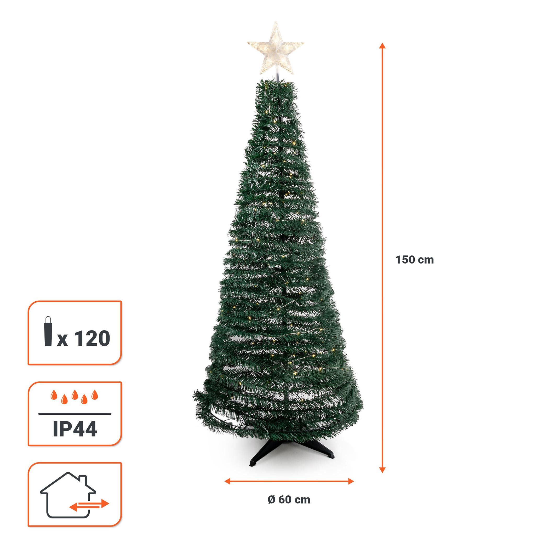 Spetebo Künstlicher Weihnachtsbaum Spiral Weihnachtsbaum 150 cm mit 120 LED - grün, Kunst Tannenbaum mit Stern Spitze für Außen und Innen – Bild 3 von 5