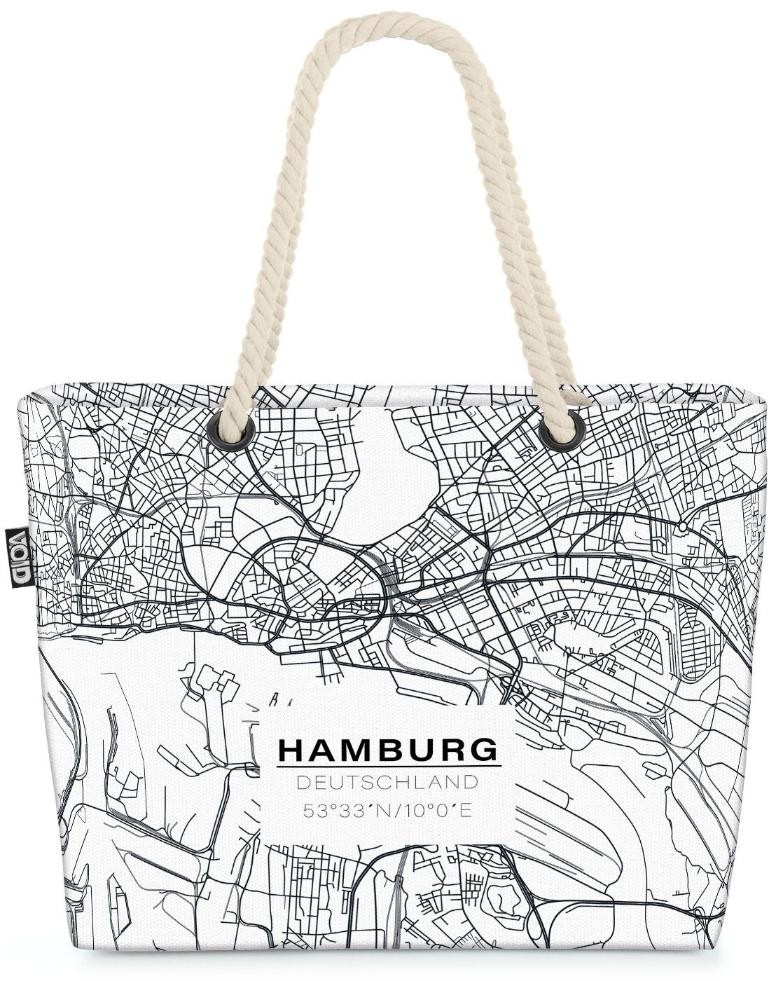 VOID Strandtasche (1-tlg), Hamburg Karte Beach Bag Deutschland Reeperbahn Stadtkarte Stadtplan Landkarte