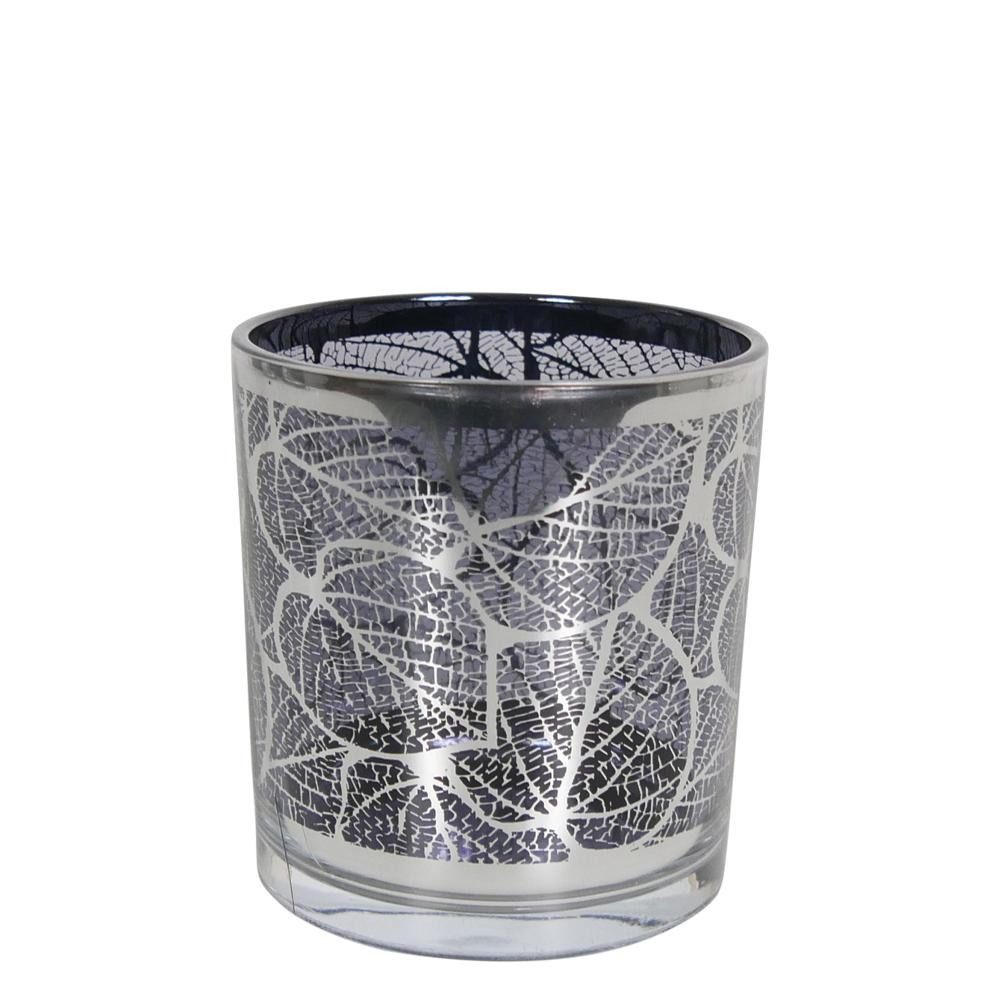 INNA-Glas Kerzenhalter Teelichthalter LEONILLE, schwarz-matt-silber-glänzend, 7cm, Ø7cm