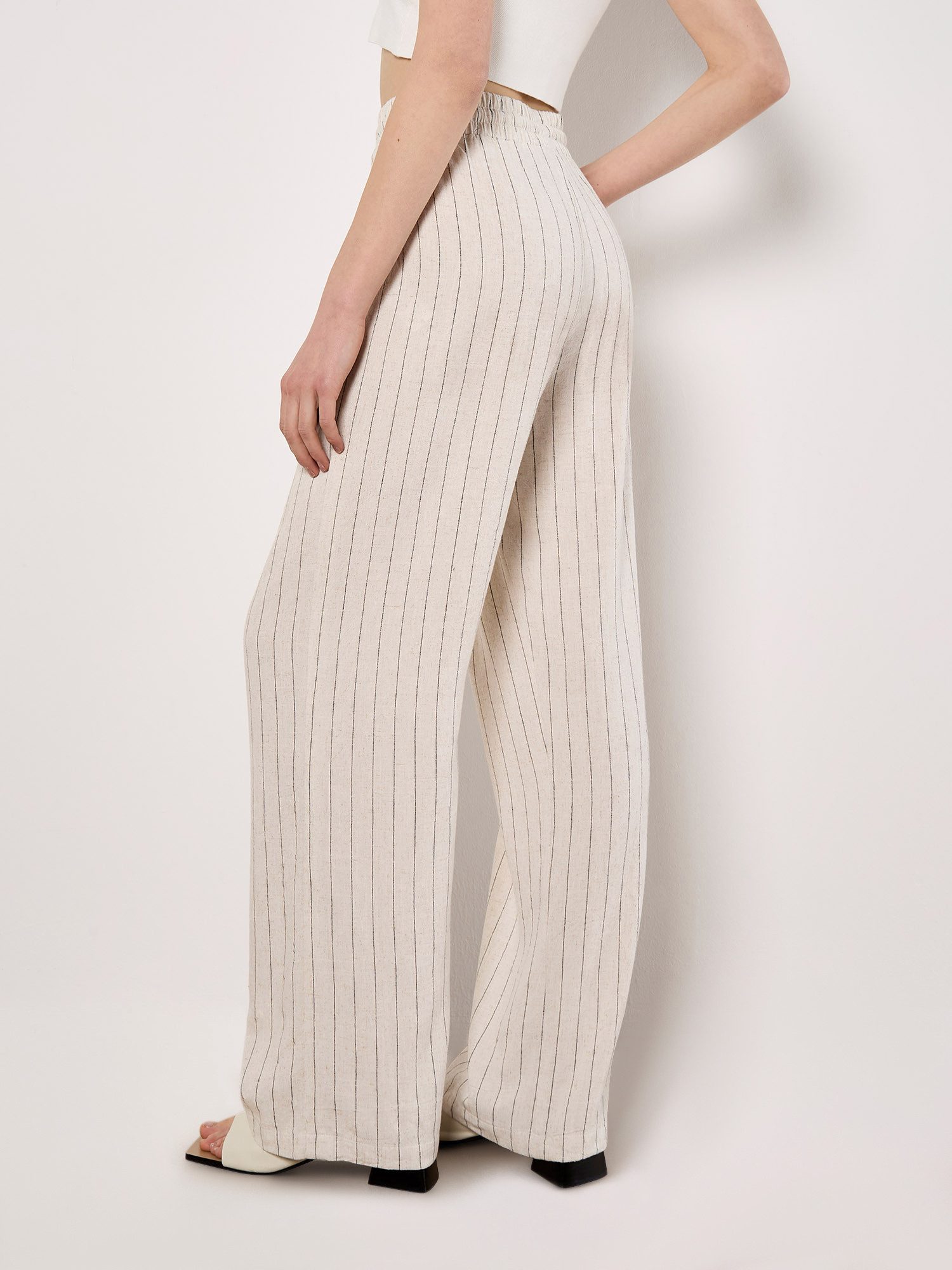 Apricot Stoffhose Weiche Nadelstreifenhosen mit elastischem Bund