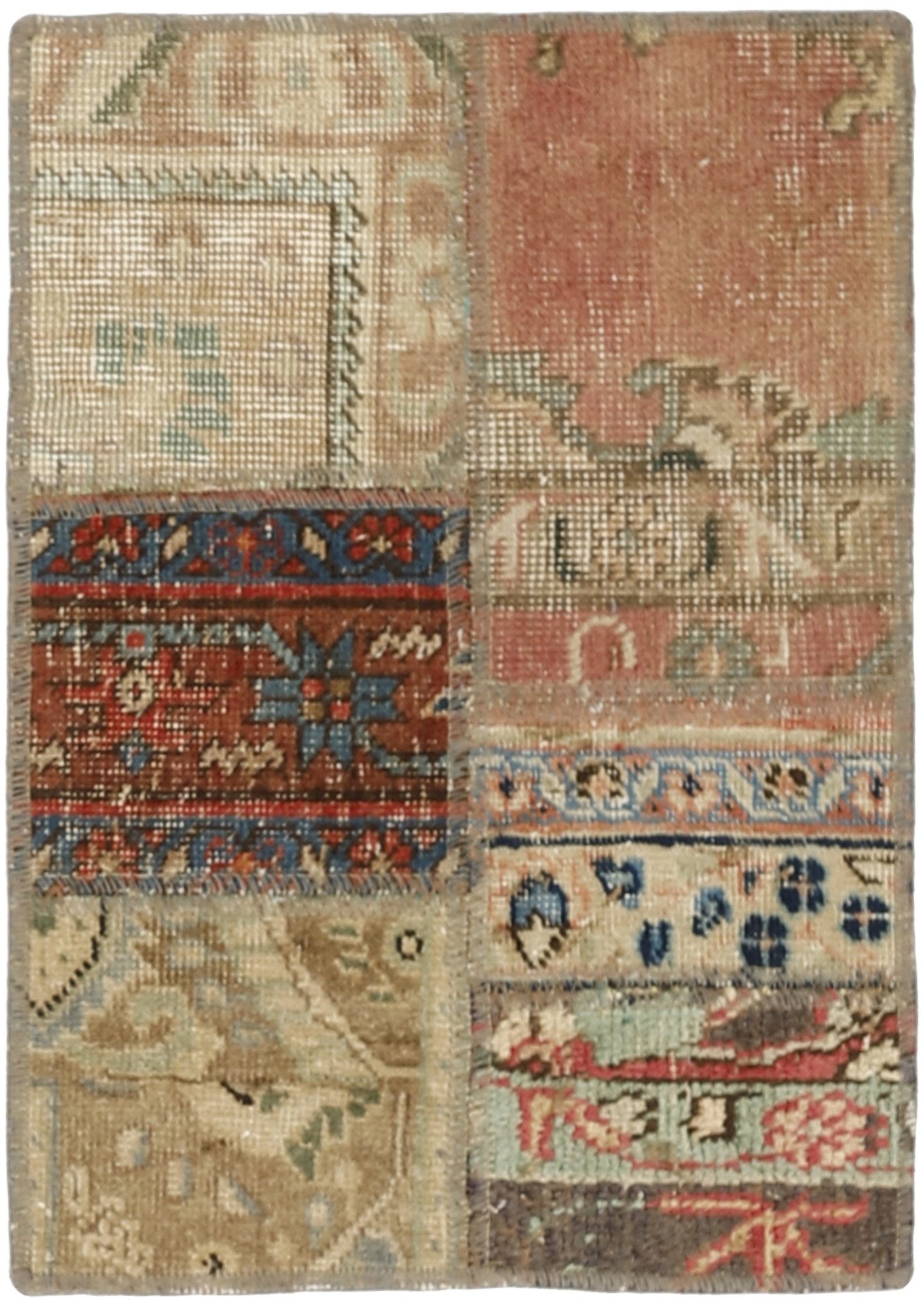 Wohnando Teppich MY-RUG Vintage Patch Work Floral & Ornamentiert 60x40cm, Rechteckig, Höhe: 10 mm, Handgeknüpfter Teppich,Handgesponnene Wolle, mit Naturfarben gegärbt