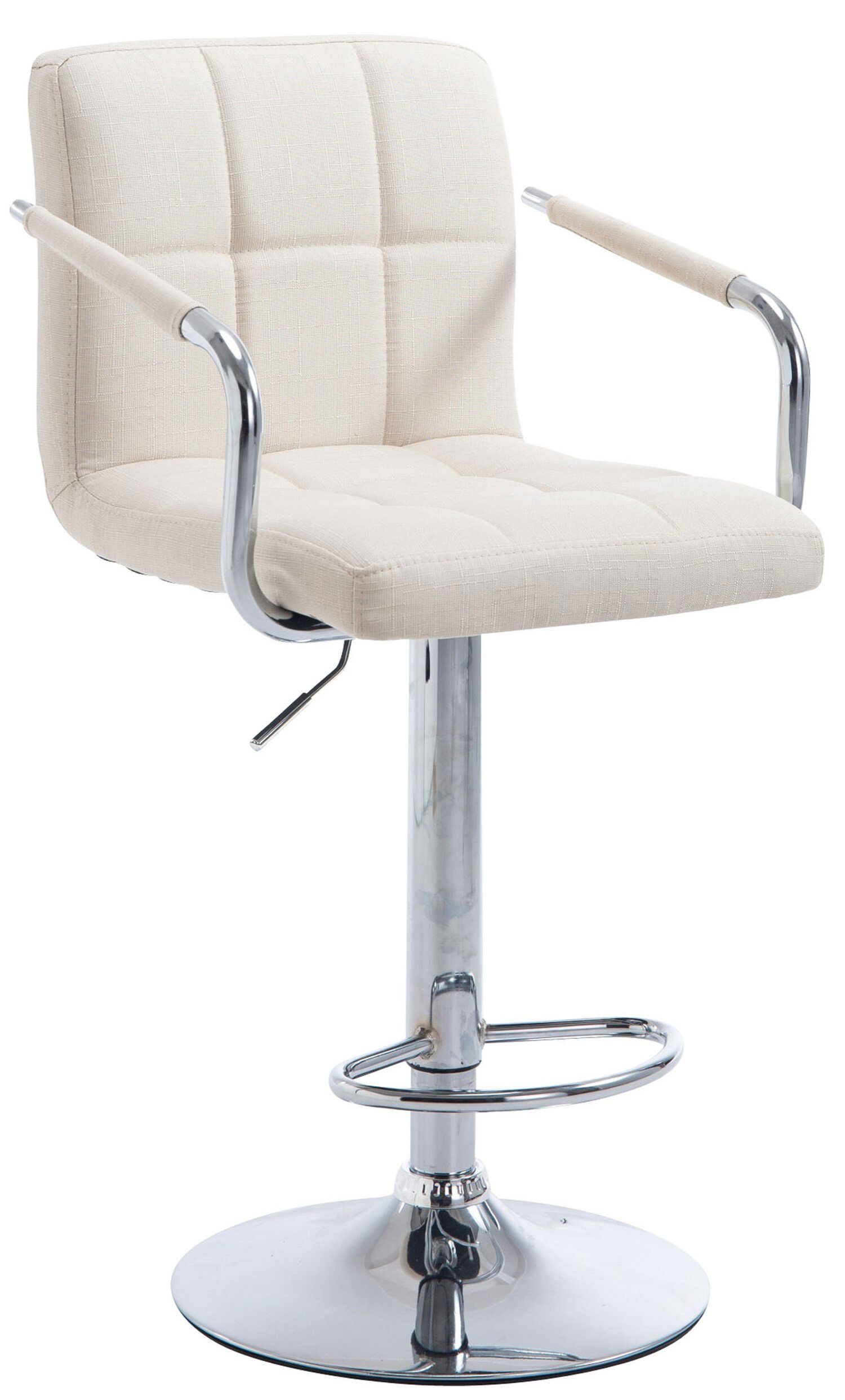 TPFLiving Barhocker Lucy V2 (mit Rückenlehne - Barstuhl höhenverstellbar - Hocker für Theke & Küche), 360° drehbar - Gestell: Metall chrom - Sitzfläche: Stoff Creme