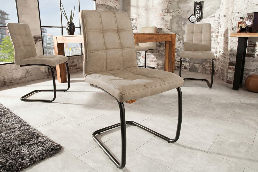 riess-ambiente Freischwinger MODENA vintage beige/schwarz - Microfaser, Metall, Ziersteppung (Einzelartikel, 1 St), pflegeleichter …