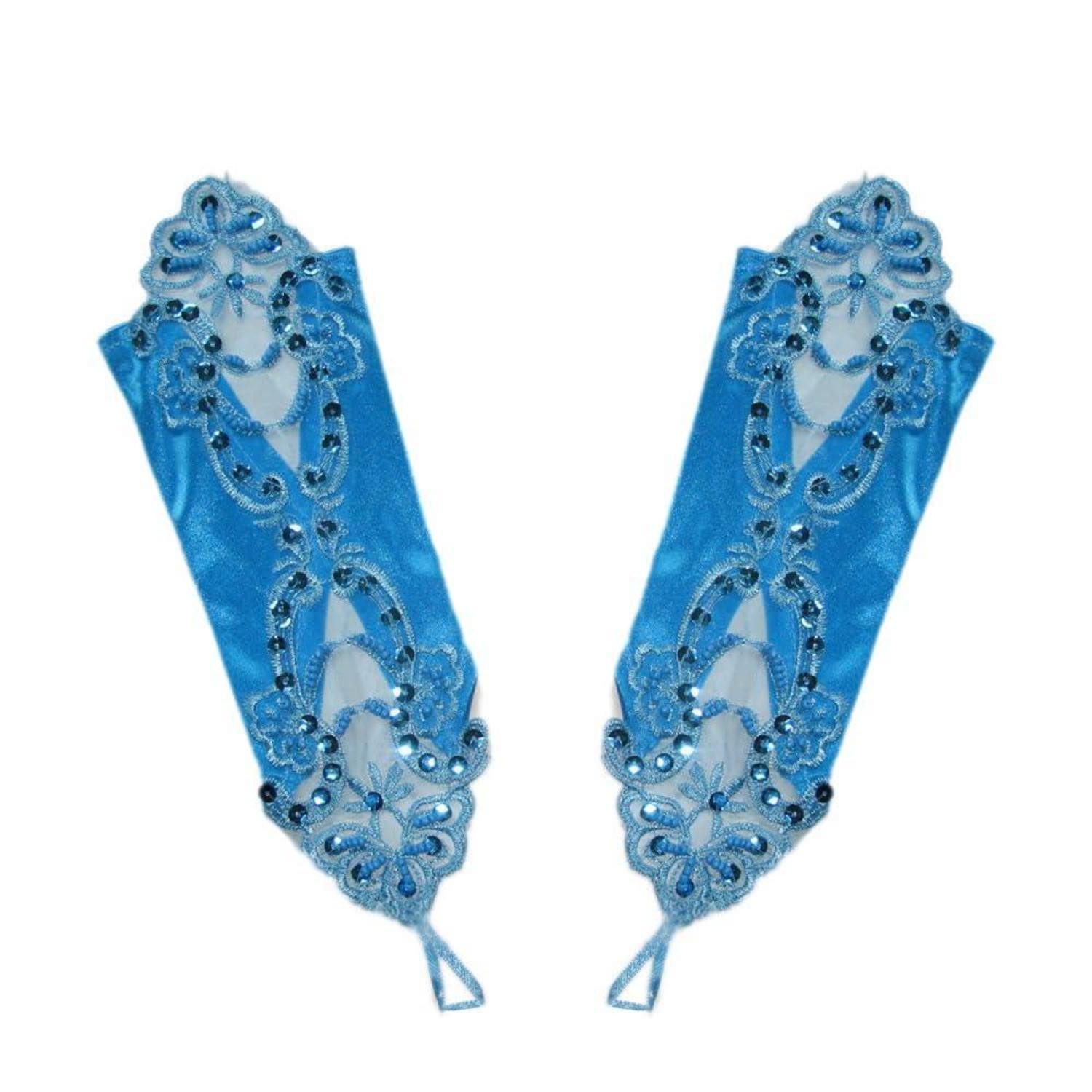 LuxusKollektion Abendhandschuhe Damen Fingerlose Handschuhe Spitzen Pailletten Blau (1-St)