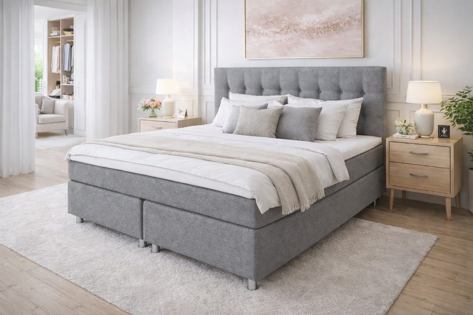 Tesla Dreams Boxspringbett Ronda 7-Zonen-Taschenfederkern-Matratzen, H2/H3/H4 (Härtegrad wählbar) (inkl. Topper, Echtes Boxspring: Taschenfederkern in Box & Matratze), Individuell: H2/H3–H3/H4, 4 Topper zur Wahl, Premium Komfort