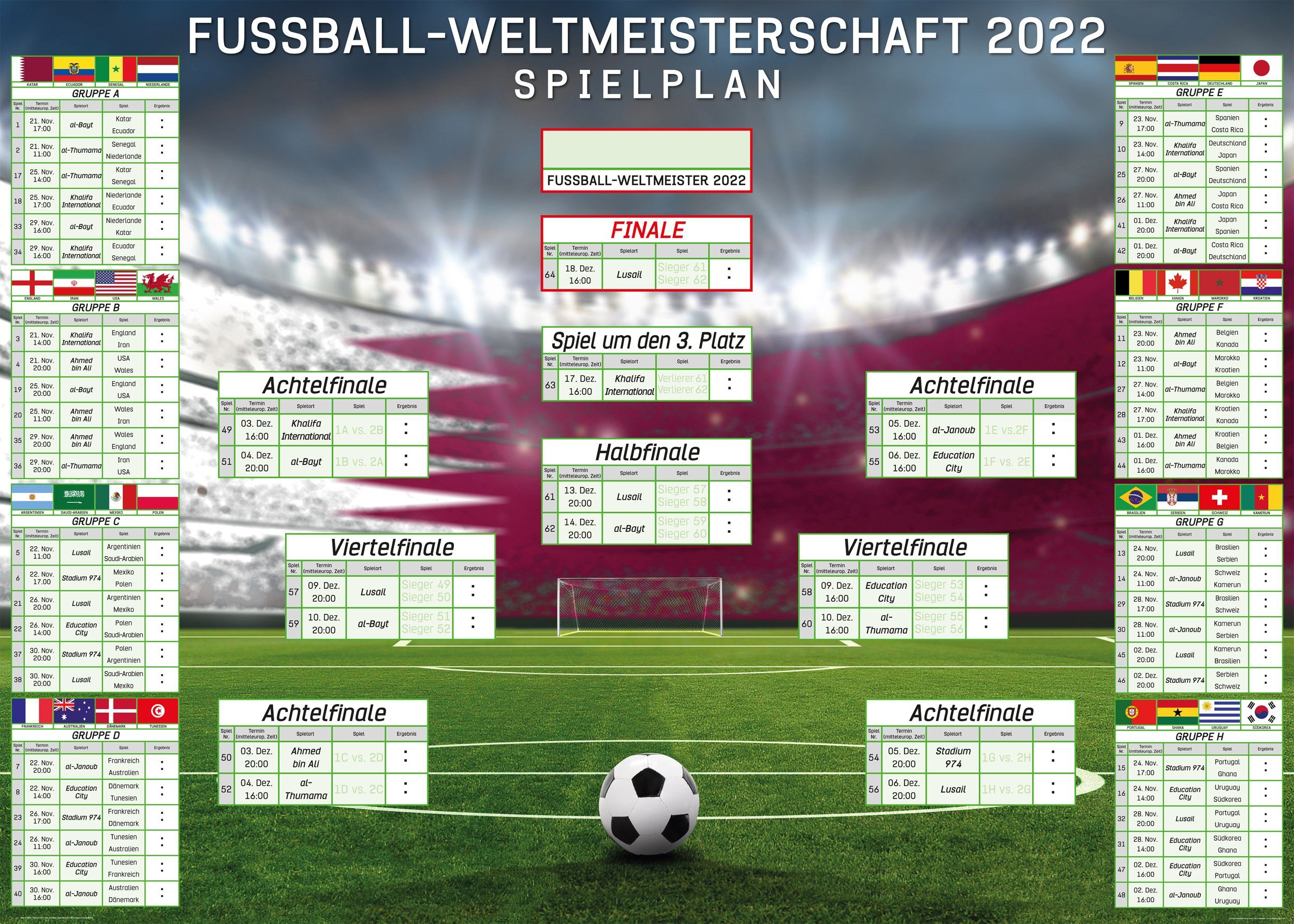 empireposter Wandkalender »Fußball WM 2022 - XXL Wandplaner zur WM in Katar Format 140x100 cm 