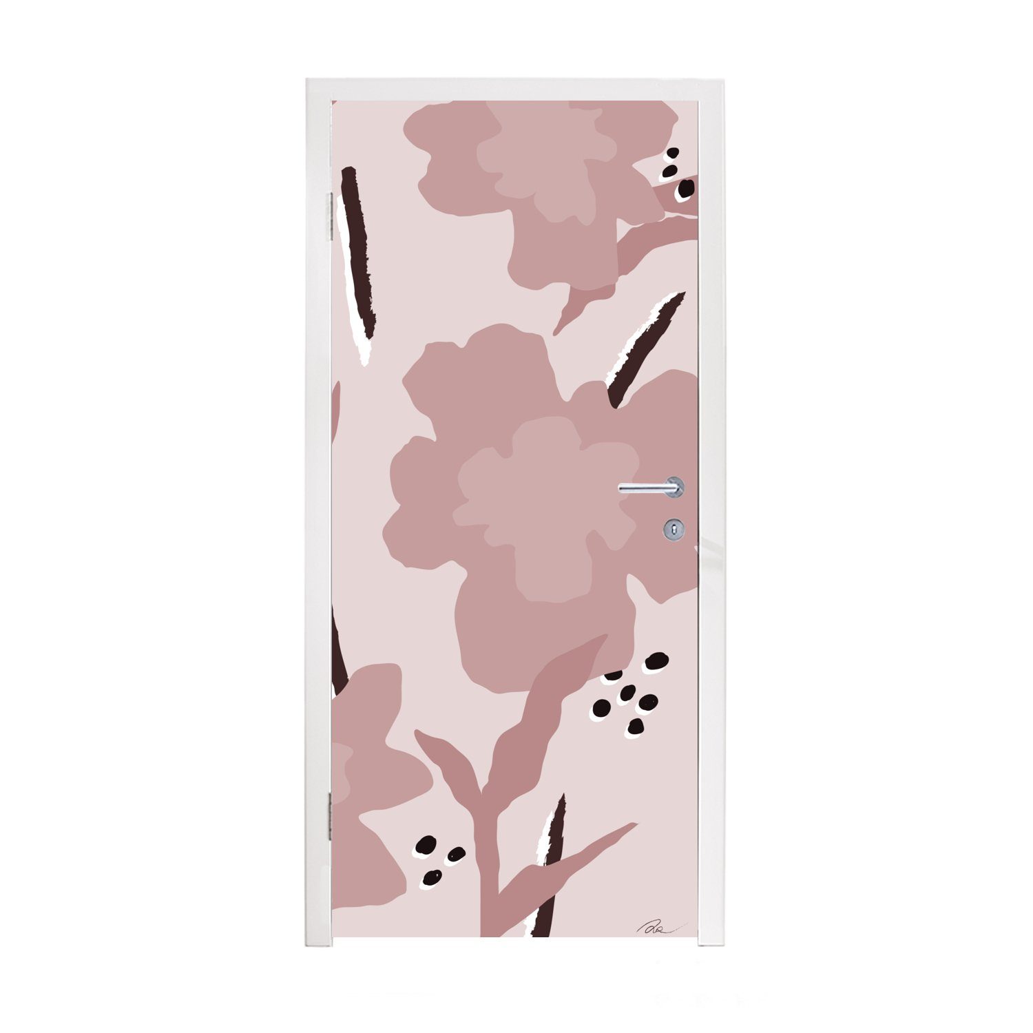 MuchoWow Türtapete Blumen - Pflanzen - Pastell - Abstrakt, Matt, bedruckt, (1 St), Fototapete für Tür, Türaufkleber, 75x205 cm