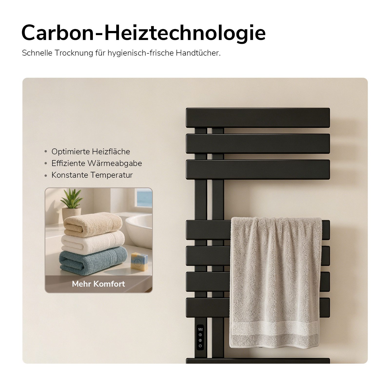 EMKE Elektrischer Badheizkörper Handtuchtrockner mit Smart Thermostat WLAN-/App-Steuerung Timer, Ausführung Link/recht Designheizkörper Flach Badheizkörper 135× – Bild 2 von 5