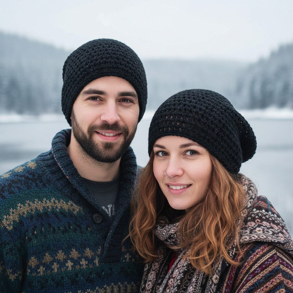 Guru-Shop Strickmütze Beanie, Baumwoll-Häkelmütze - schwarz günstig online kaufen
