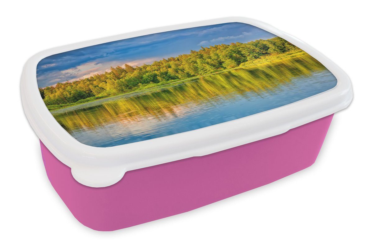 MuchoWow Lunchbox Wasser - Natur - Wald, Kunststoff, (2-tlg), Brotbox für Erwachsene, Brotdose Kinder, Snackbox, Mädchen, Kunststoff rosa
