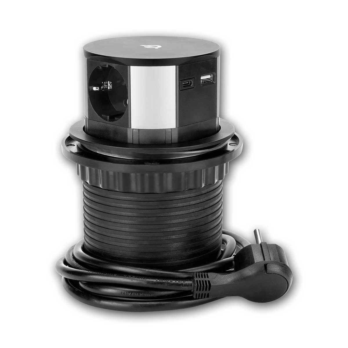 world-trading-net Steckdose Tisch-Einbau-Steckdose Ø10cm versenkbar, USB-A & C