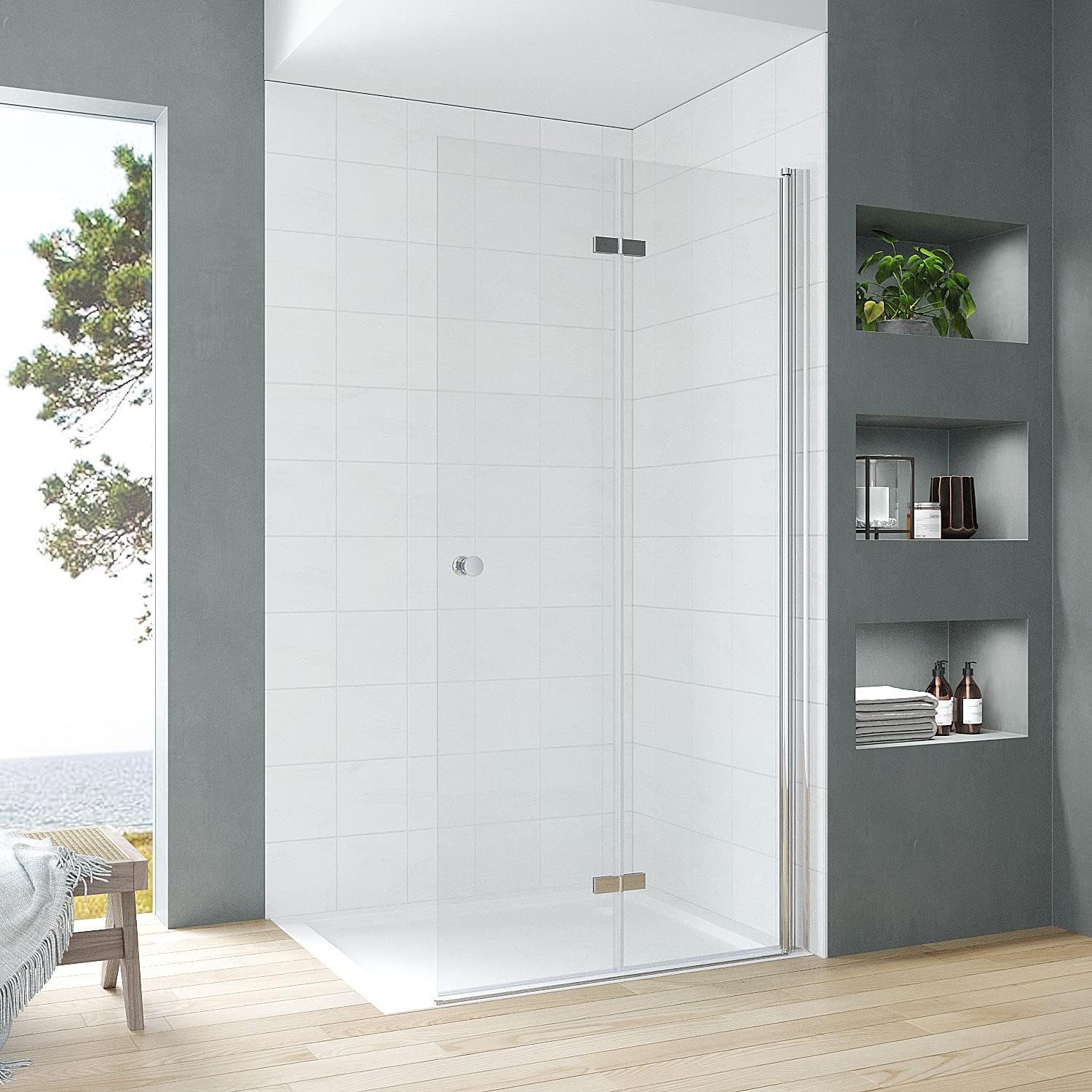 AQUALAVOS Walk-in-Dusche Duschabtrennung Walk-in Dusche faltbar Duschwand Glas Falttür 5 mm ESG, Sicherheitsglas, Drehfalttür Faltdusche Sicherheitsglas 5 mm Montage links oder rechts